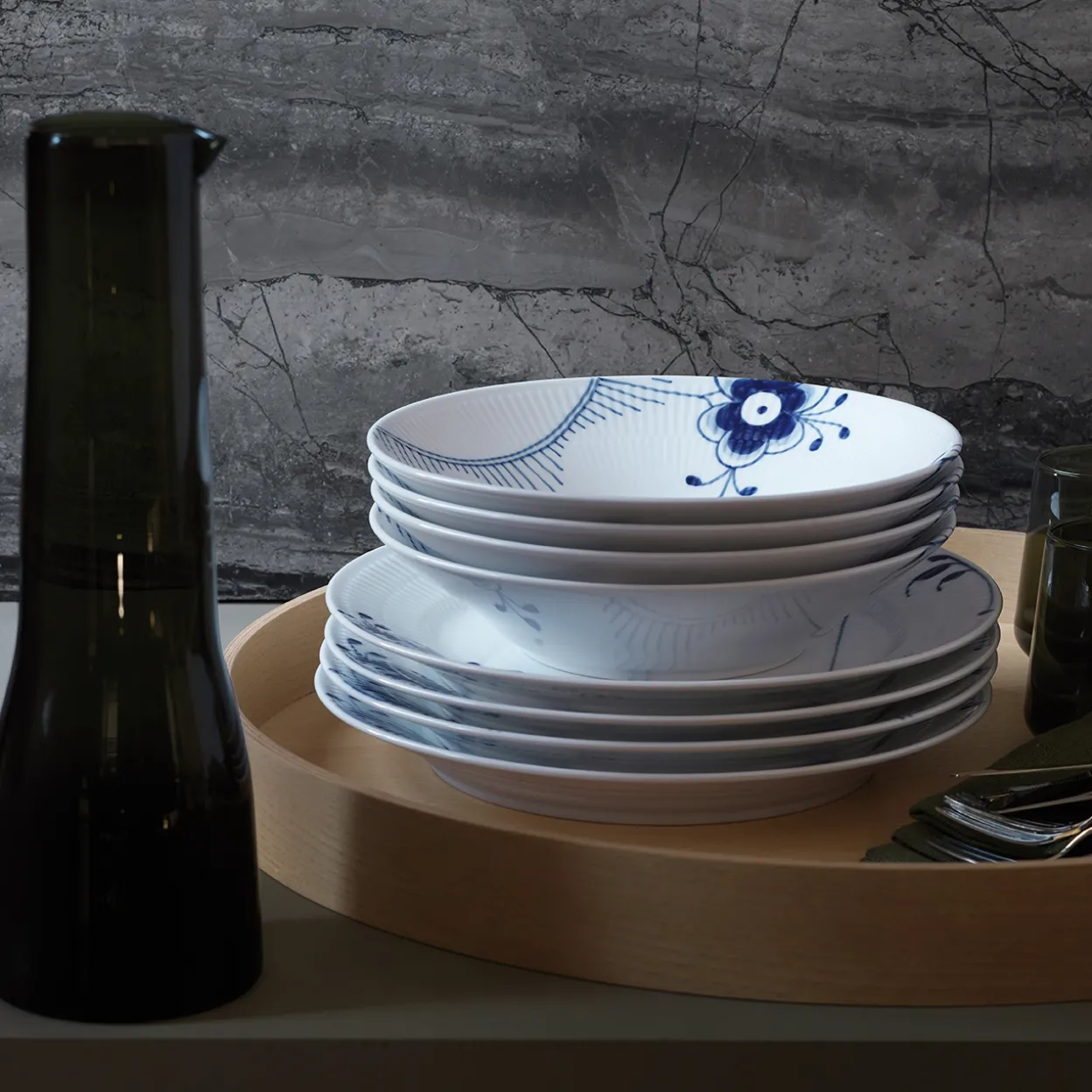 Blå Mega Riflet dyb tallerken, 24 cm