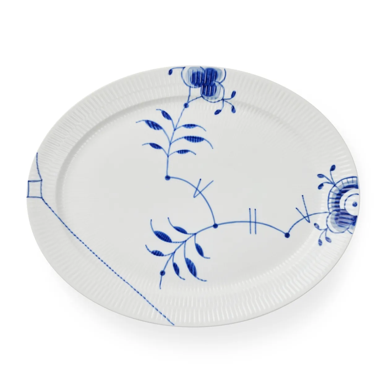 Blå Mega Riflet fad, 35 cm