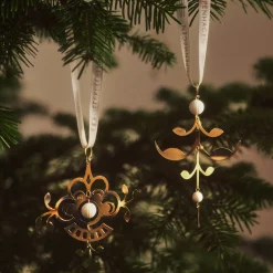 Forgyldt juleornament, blomst, 10 cm
