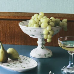 Grøn Musselmalet Riflet skål på høj fod, 80 cl