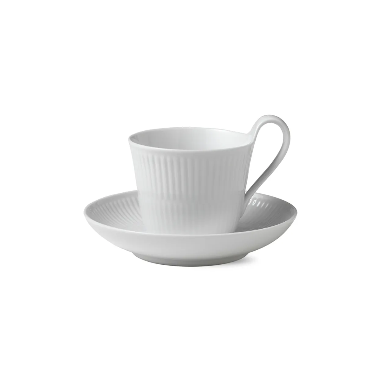 Hvid Riflet højhankskop og underkop, 24 cl