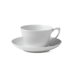 Hvid Riflet kop og underkop, 28 cl