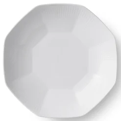 Hvid Riflet ottekantet skål, 25 cm