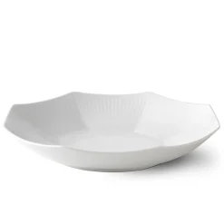 Hvid Riflet ottekantet skål, 25 cm