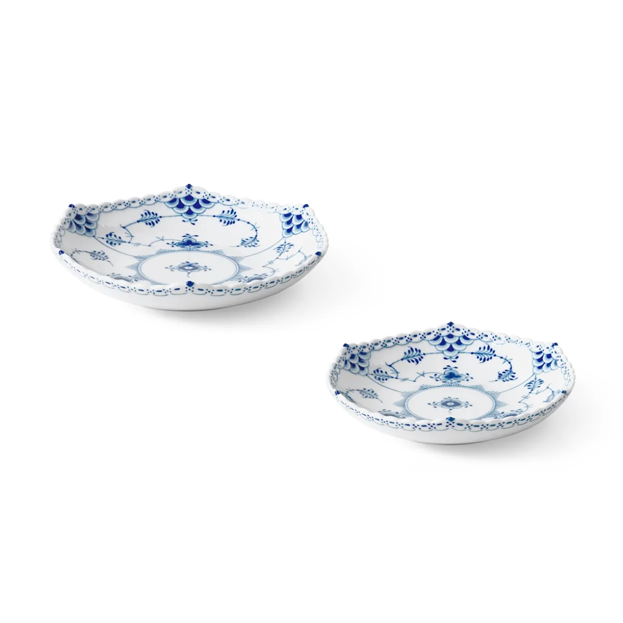 Musselmalet Helblonde lav skål, 13 cm, 15 cm, 2 stk.
