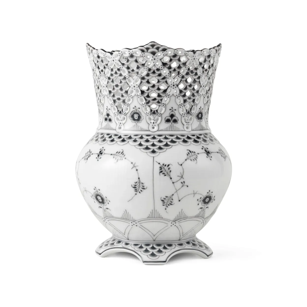 Sort Musselmalet Helblonde vase, 22 cm